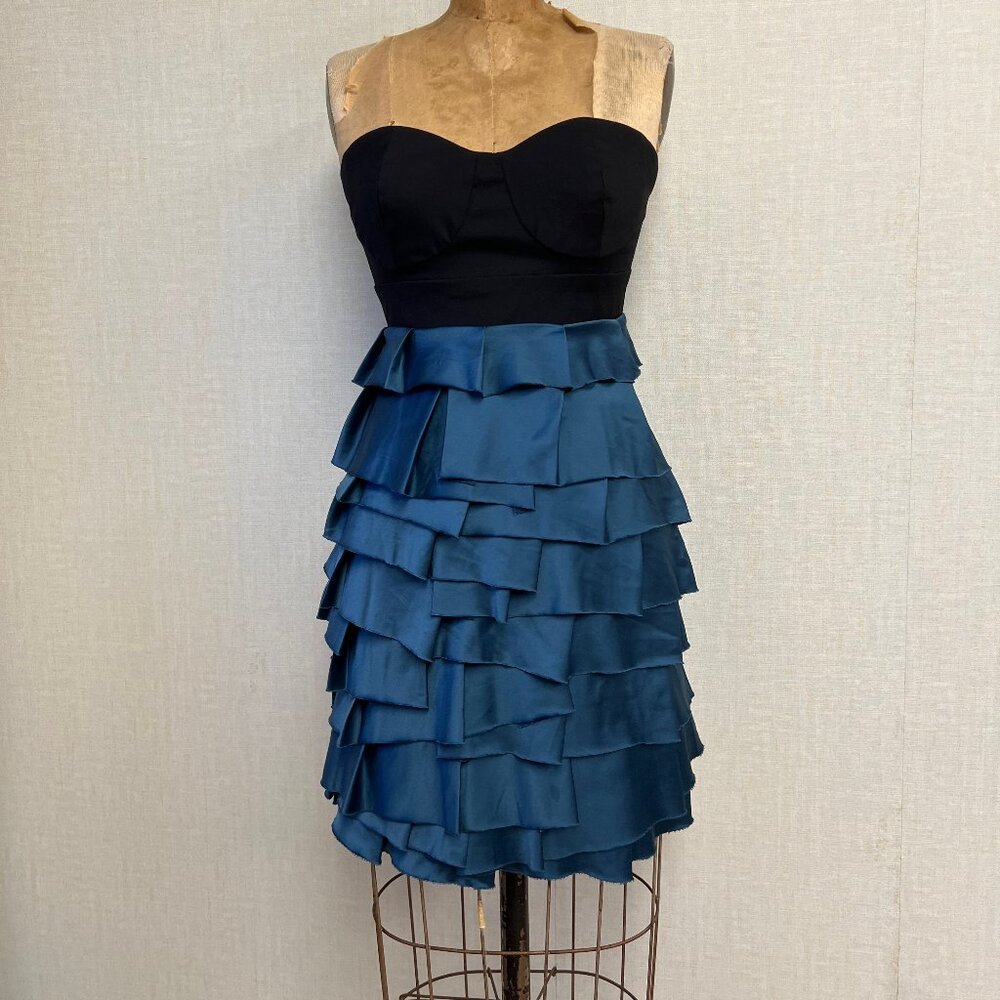 NWOT Deadstock 2000s Strapless 80s Colorblock Satin Ruffle Bustier Dress Small